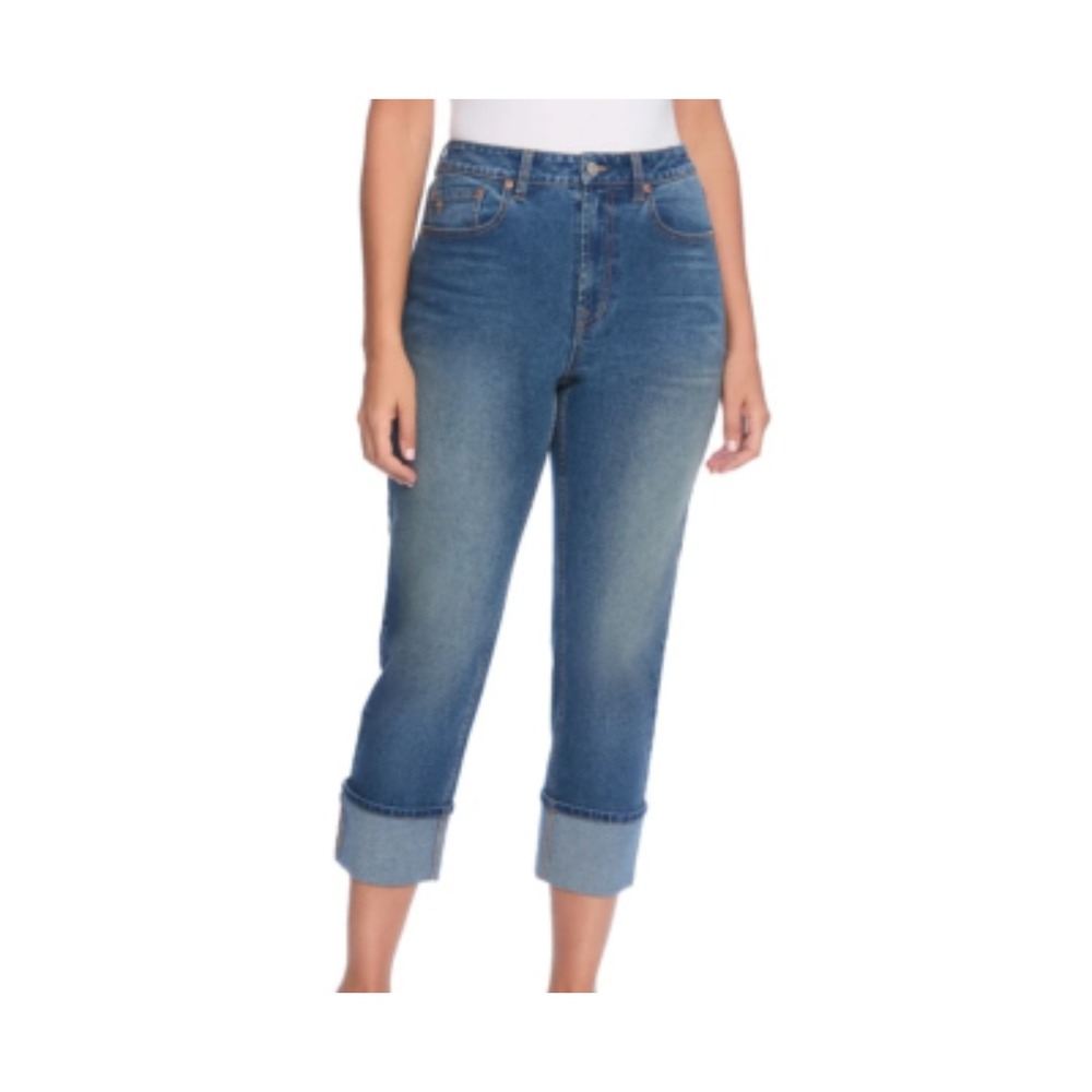Frye Straight Leg Crop Jeans Womens 6 Blue High Rise Cuffed Hem Medium Wash